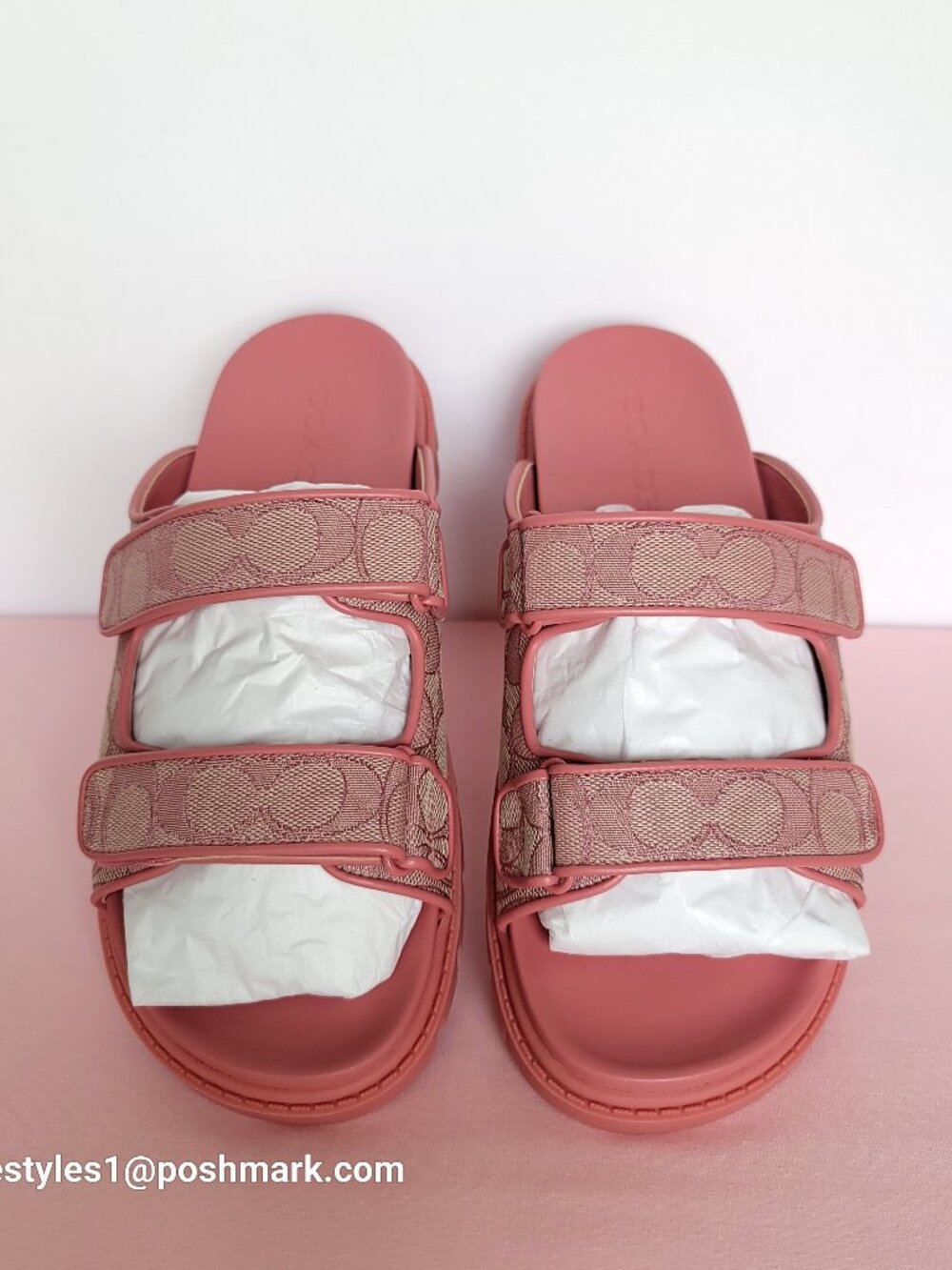 COACH Two-Band Sport Slide In Signature Jacquard- Women’s Size 9B- True Pink ⭐